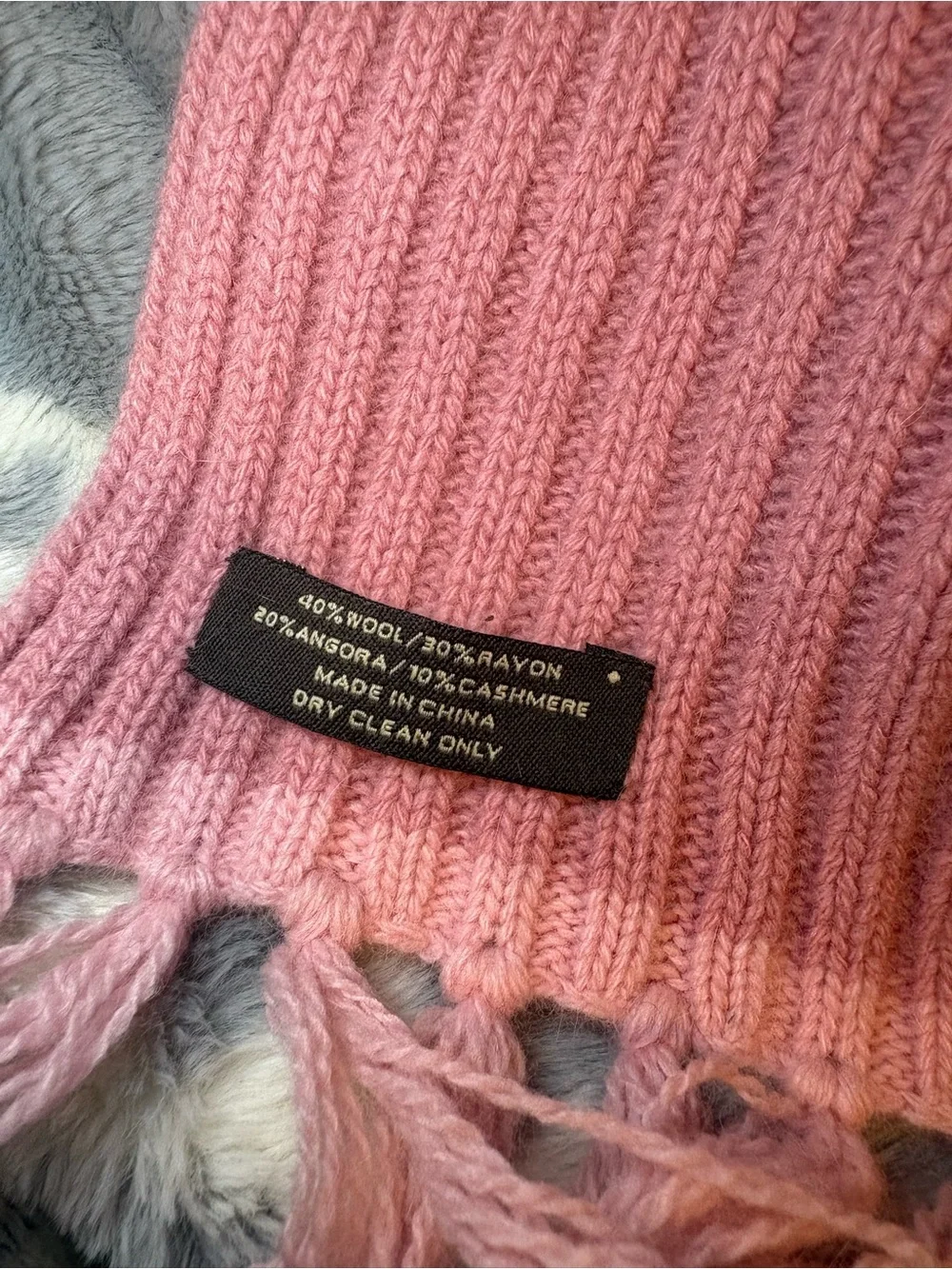 Coach Pink Ribbed Fringe Knit Scarf